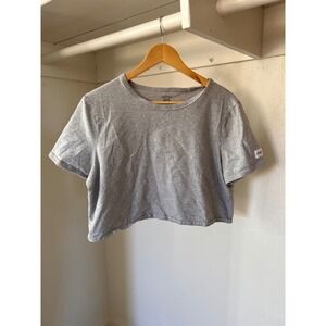 Jockey Womens XL Gray Short Sleeve Cropped T-Shirt Heather Grey Crew Neck Tee